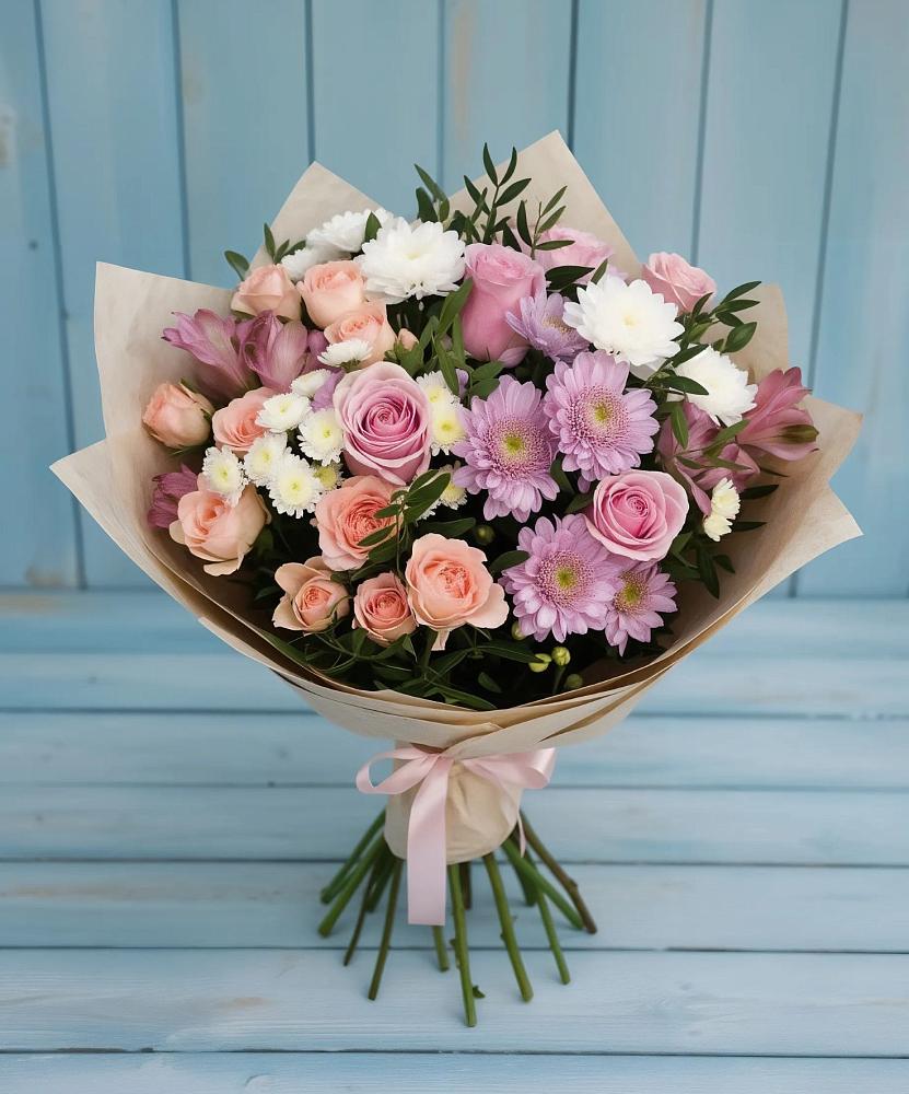 Букет цветов из: Хризантемы, Розы и Альстромерии в Выборге