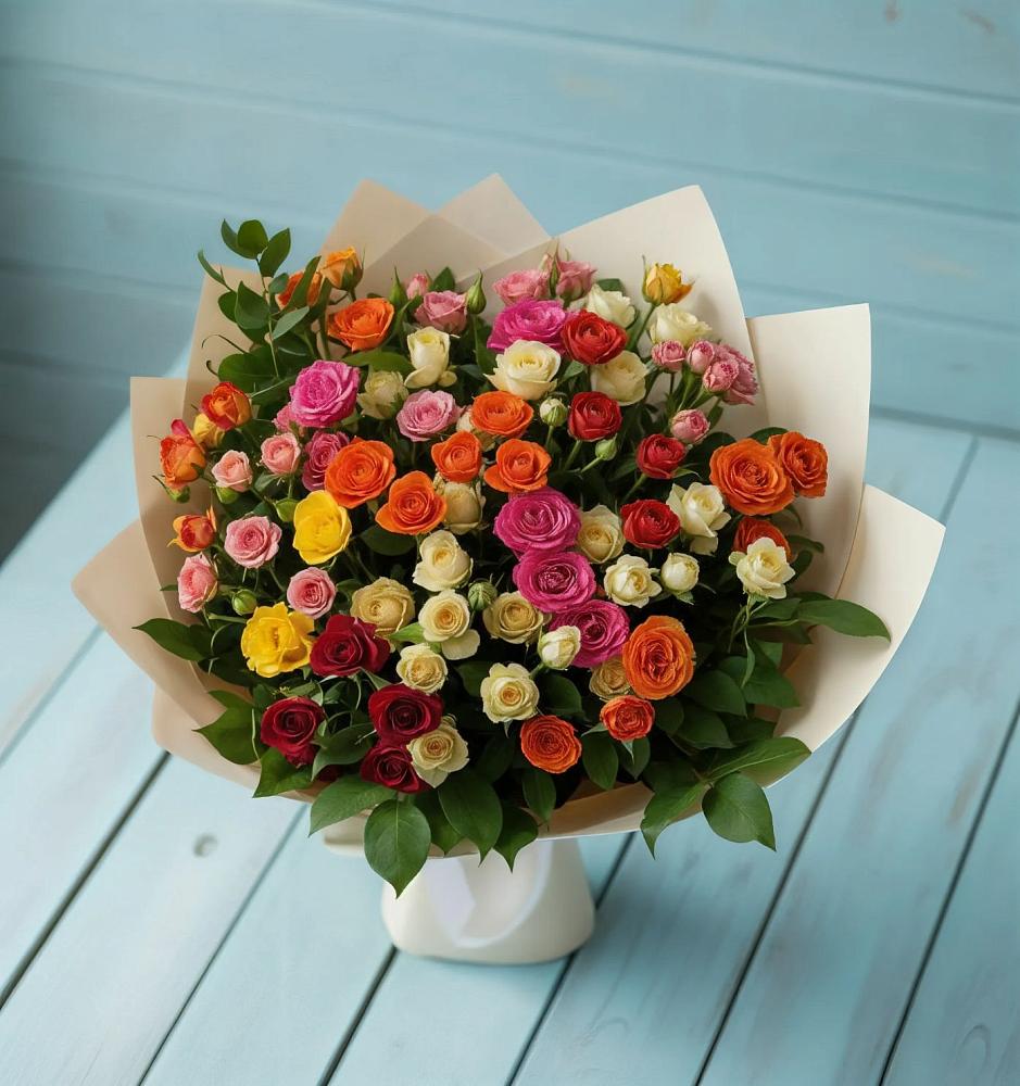 Букет Микс из разноцветных кустовых роз в Выборге
