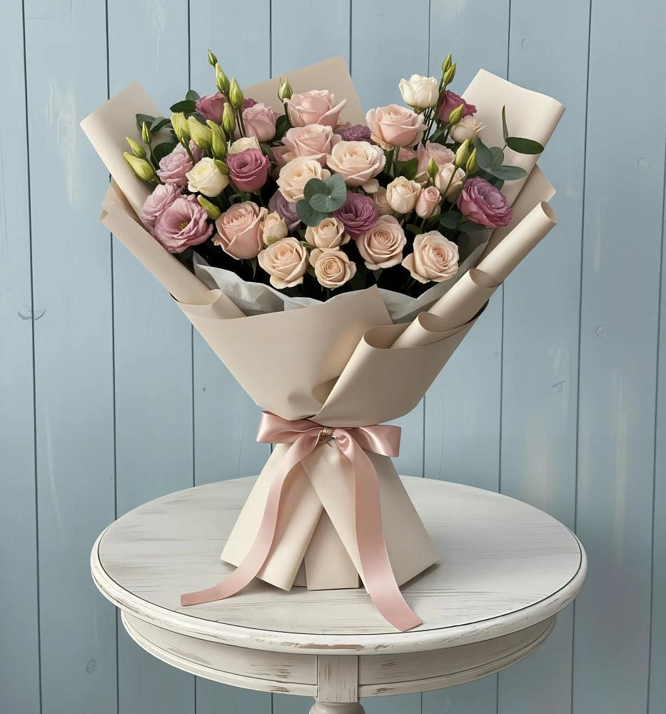 Букет цветов из: Розы и Лизиантусы в Выборге